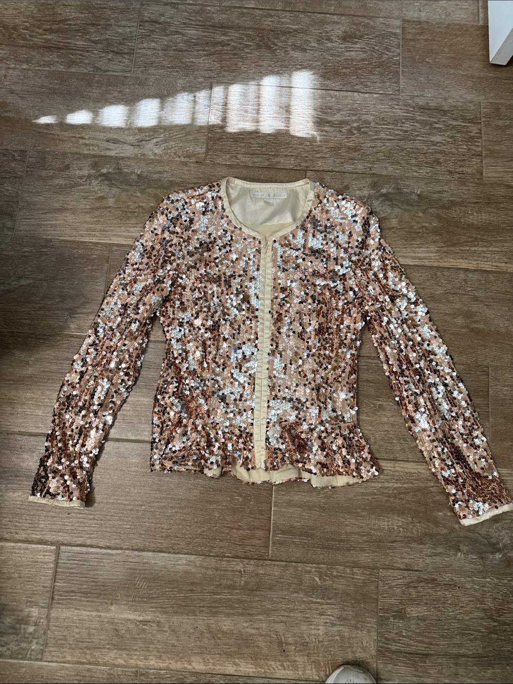 Boston Proper Rose Gold Sequin Open-Front Cardigan